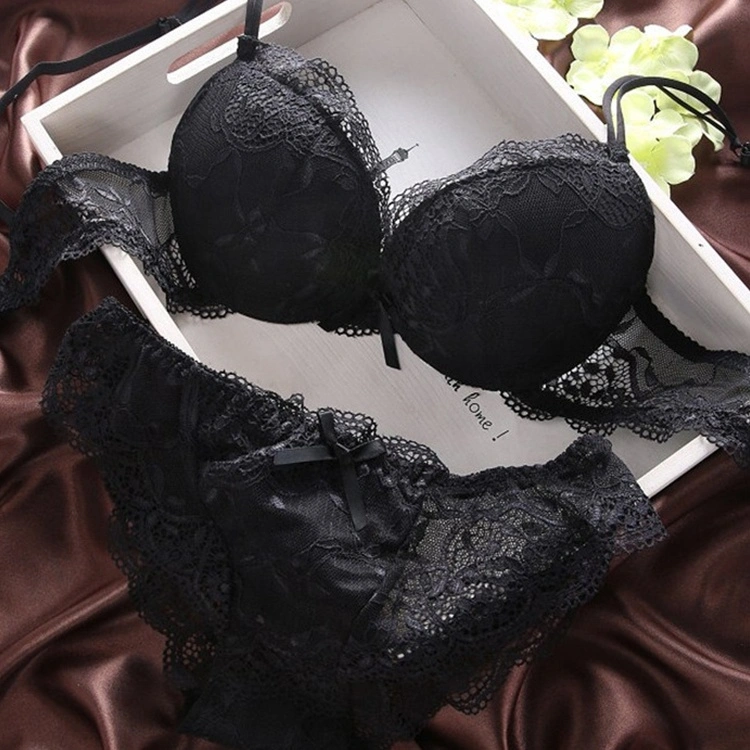 Hot Selling Fashion Lace Transparent Push up Cotton Underwear Set